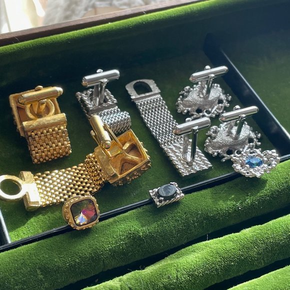 Men's Vintage Cufflinks & tie pins Lot Of 3 Dante 60s 70s Deco MCM Gold Silver - Picture 3 of 7